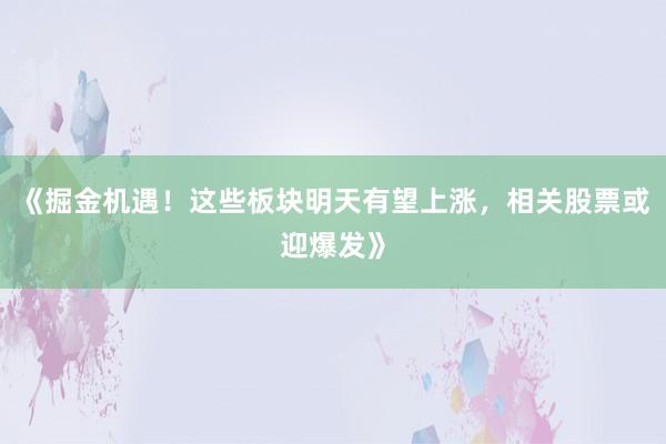 《掘金机遇！这些板块明天有望上涨，相关股票或迎爆发》